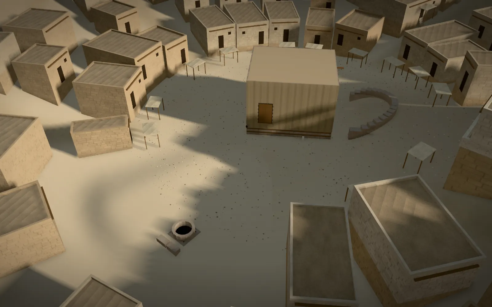 The Ka'bah in Makkah as Quraysh rebuilt it about 605 CE, with striped cloth, a raised door and the low wall of the Hijr: a 3D reconstruction